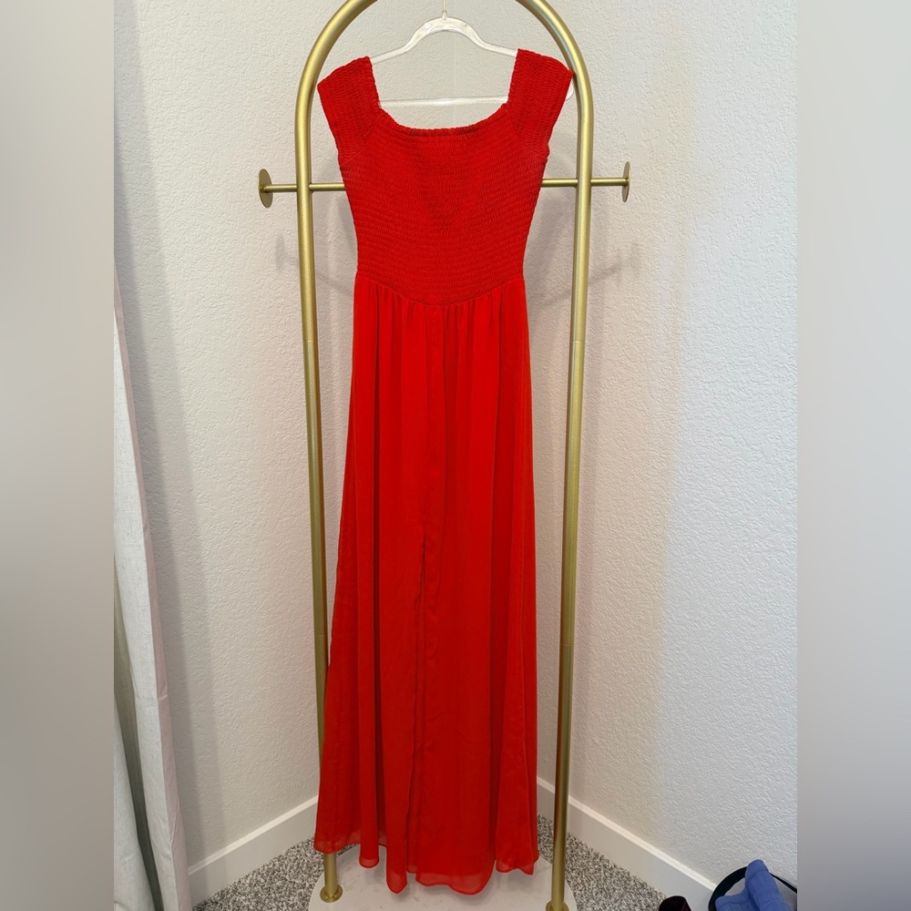 Tularosa Red Off Shoulder Smocked Bodice Maxi Dress - size S